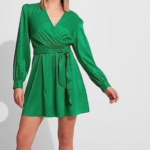 Express Long Sleeve Jacquard Satin Cocktail Dress Green S
